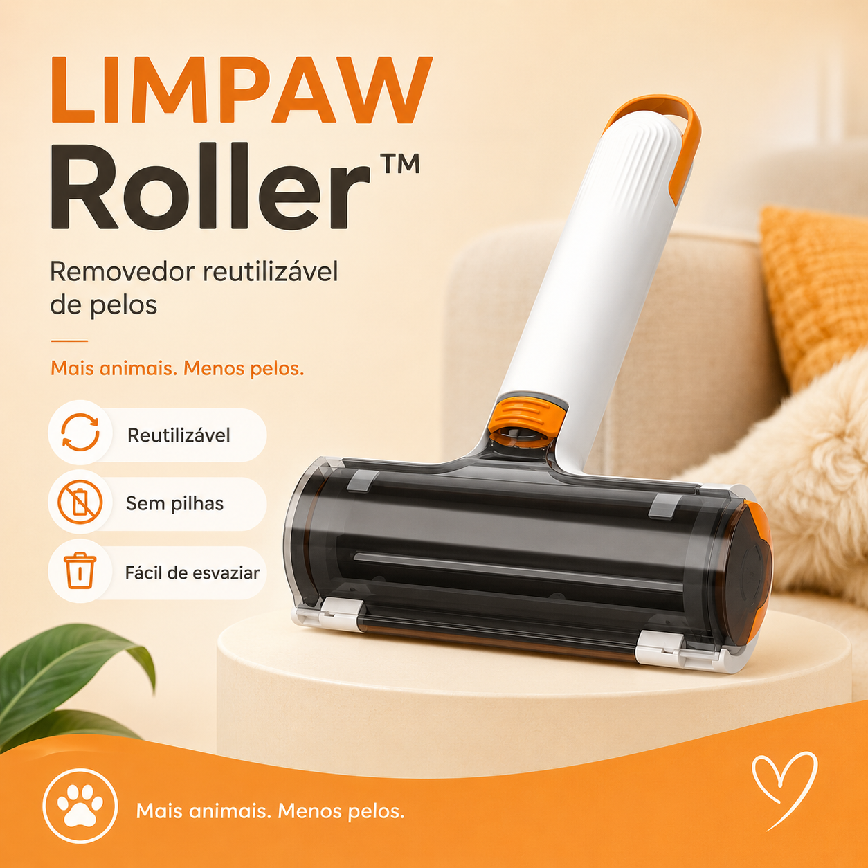 LIMPAW Roller™ — Removedor Reutilizável de Pelos de Animais